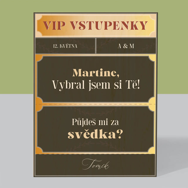 Jméno A Nápis: Vip Vstupenky Svědek - Tisk Na Dřevo