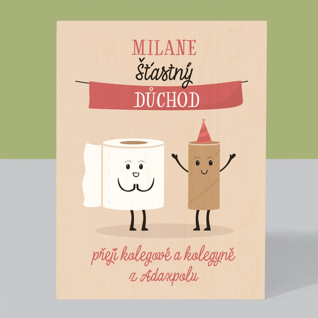 Jméno A Nápis: Šťastný Důchod - Tisk Na Dřevo