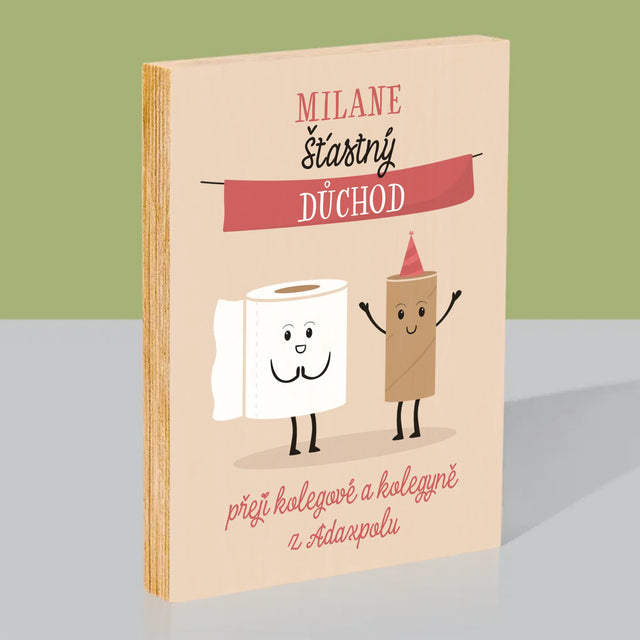 Jméno A Nápis: Šťastný Důchod - Tisk Na Dřevo