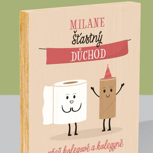 Jméno A Nápis: Šťastný Důchod - Tisk Na Dřevo