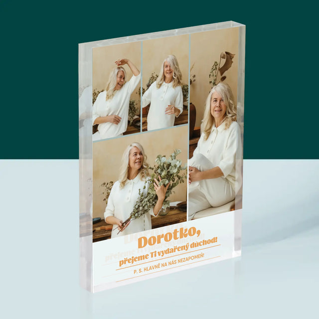 Fotokoláž: Vydařený Důchod - Akrylový Blok