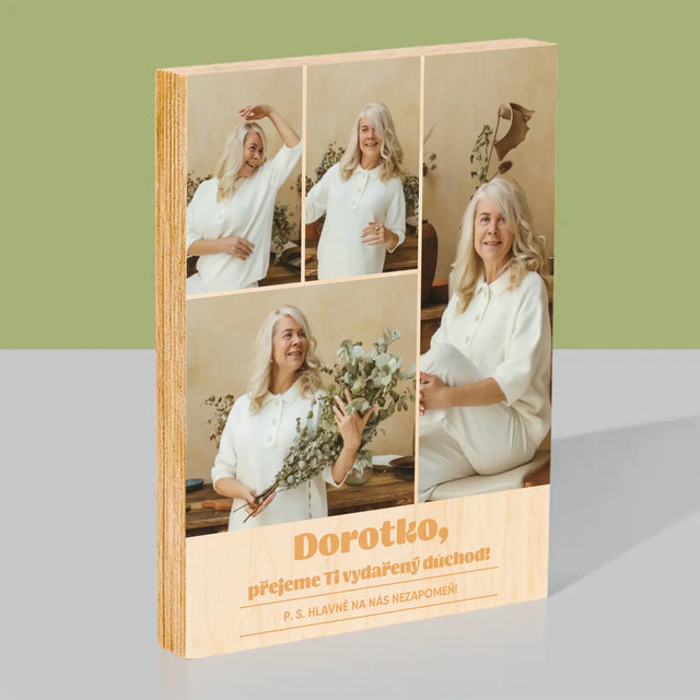 Fotokoláž: Vydařený Důchod - Tisk Na Dřevo