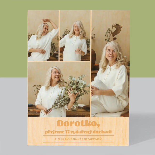 Fotokoláž: Vydařený Důchod - Tisk Na Dřevo