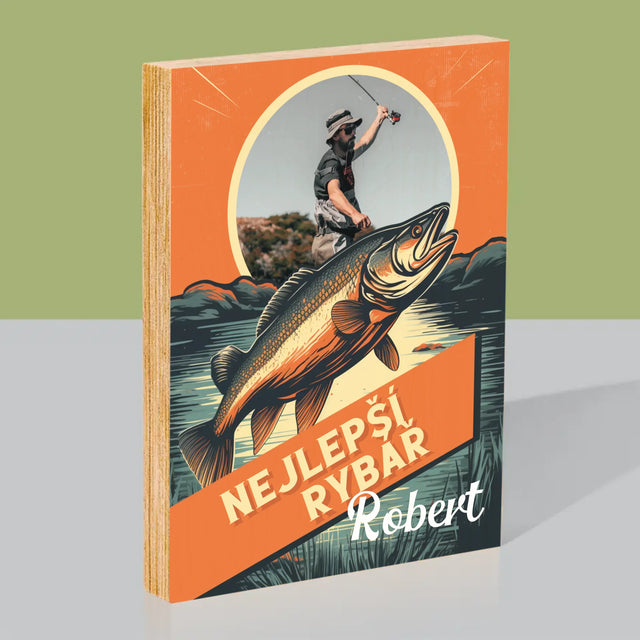 Fotka A Textem: Nejlepší Rybář - Tisk Na Dřevo