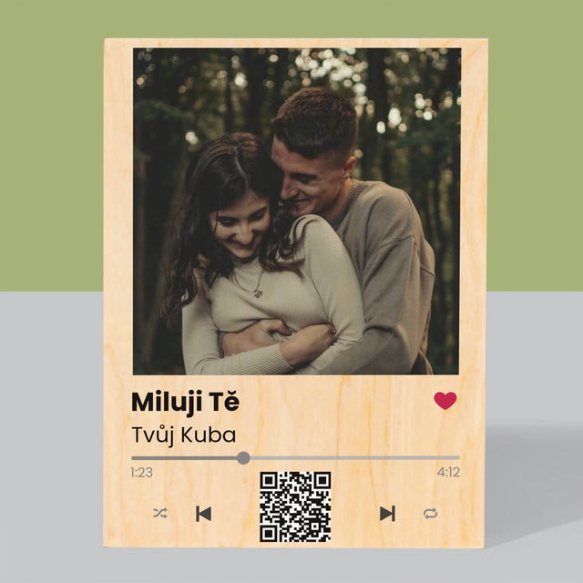 Fotka A Textem: Spotify S Kódem Qr - Tisk Na Dřevo