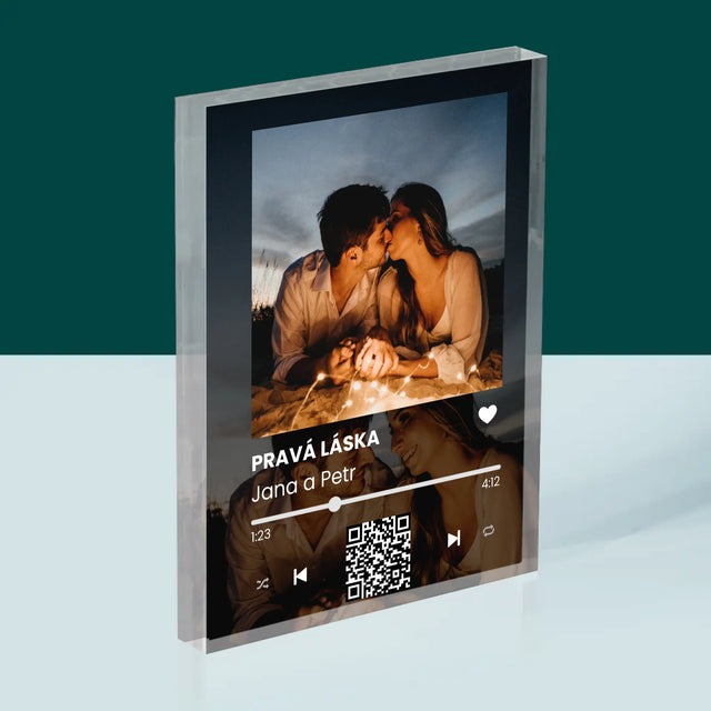 Fotka A Textem: Spotify S Vašimi Fotkami A Qr Kódem - Akrylový Blok