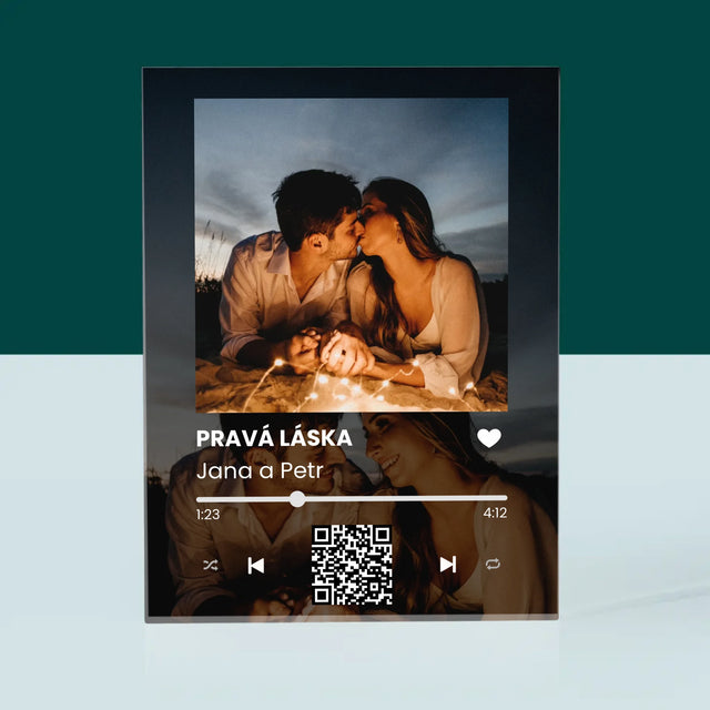 Fotka A Textem: Spotify S Vašimi Fotkami A Qr Kódem - Akrylový Blok