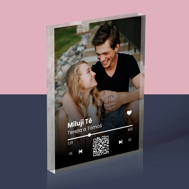 Fotka A Textem: Naše Písnička Na Qr - Akrylový Blok