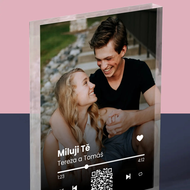 Fotka A Textem: Naše Písnička Na Qr - Akrylový Blok