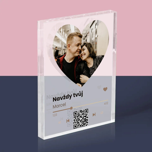 Fotka A Textem: Naše Píseň Na Qr - Akrylový Blok