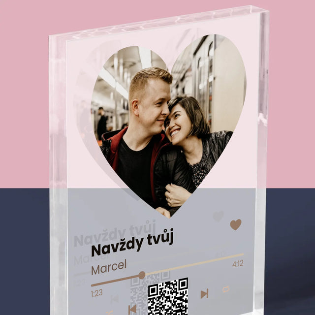 Fotka A Textem: Naše Píseň Na Qr - Akrylový Blok