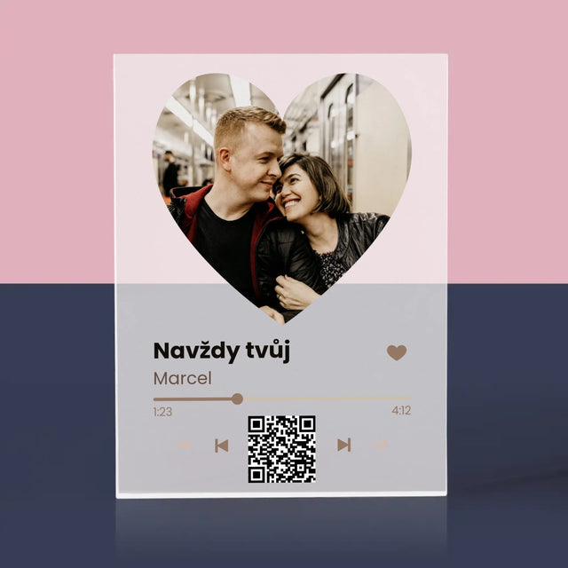 Fotka A Textem: Naše Píseň Na Qr - Akrylový Blok