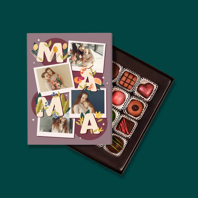 Fotokoláž: Písmenka Máma - Pralinky