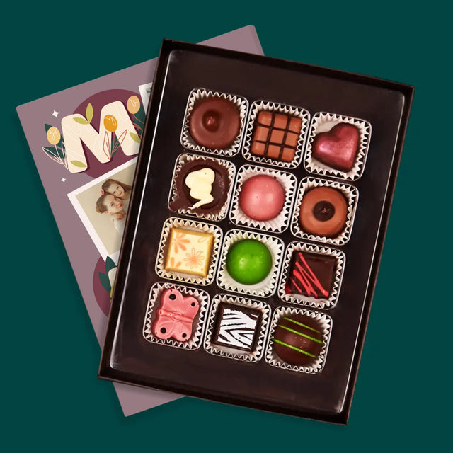 Fotokoláž: Písmenka Máma - Pralinky