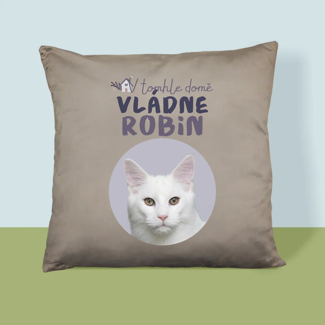 Fotka A Textem: V Tomhle Domě Vládne Mazlíček - Polštář