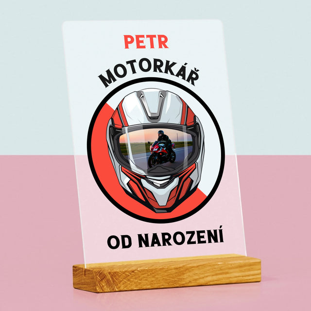 Fotka A Textem: Motorkář Od Narození - Tisk Na Akrylovém Skle