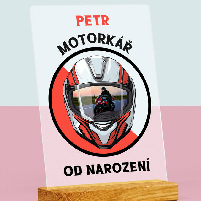 Fotka A Textem: Motorkář Od Narození - Tisk Na Akrylovém Skle