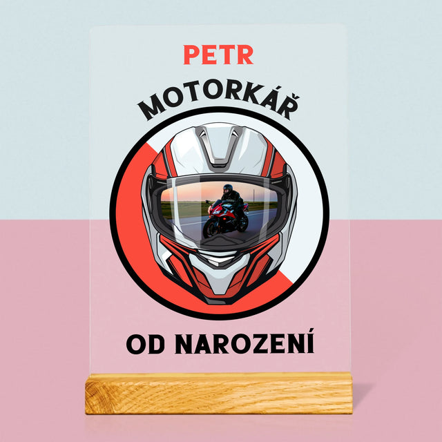 Fotka A Textem: Motorkář Od Narození - Tisk Na Akrylovém Skle