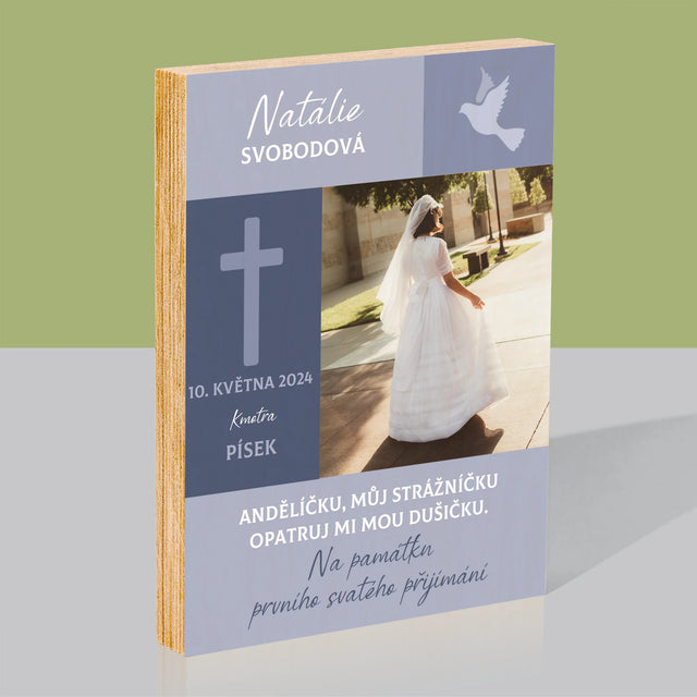 Fotografie a podpis: Anděl Boží přijímání - tisk na dřevo | Česká republika