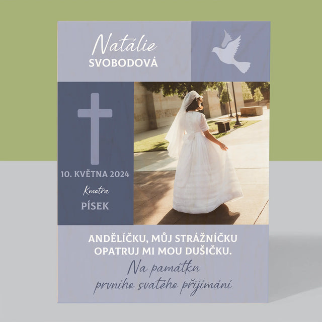 Fotografie a podpis: Anděl Boží přijímání - tisk na dřevo | Česká republika