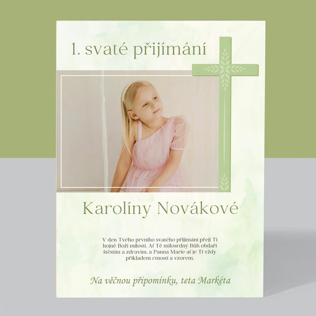Fotografie a podpis: Kříž s fotografií přijímání - tisk na dřevo | Česká republika