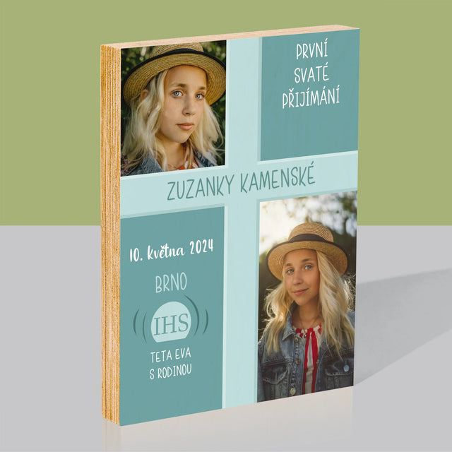 Fotografická koláž: První přijímání - tisk na dřevo | Česká republika