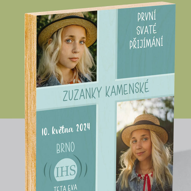 Fotografická koláž: První přijímání - tisk na dřevo | Česká republika