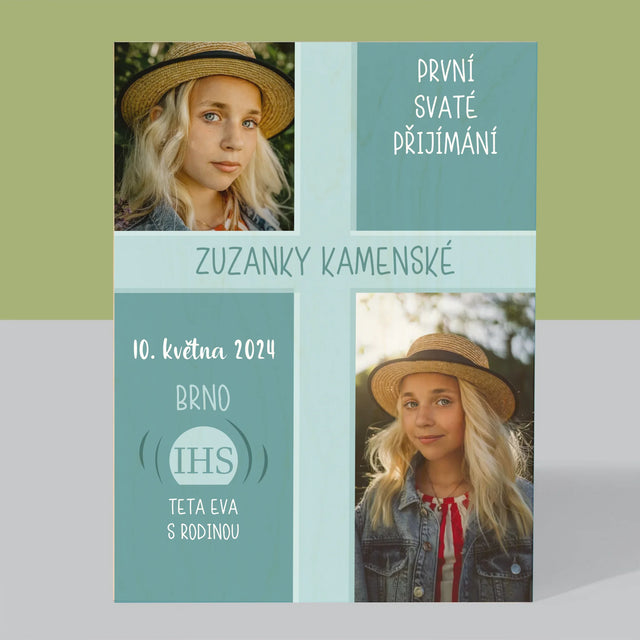 Fotografická koláž: První přijímání - tisk na dřevo | Česká republika