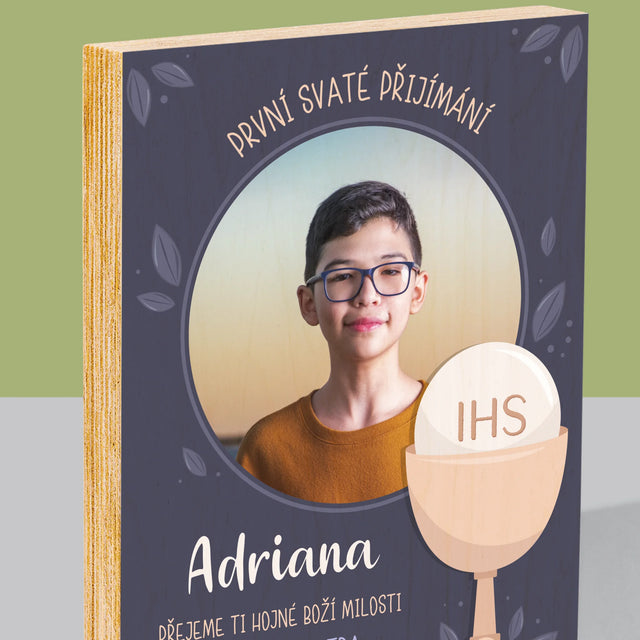 Fotografie a podpis: První svaté přijímání - tisk na dřevo | Česká republika