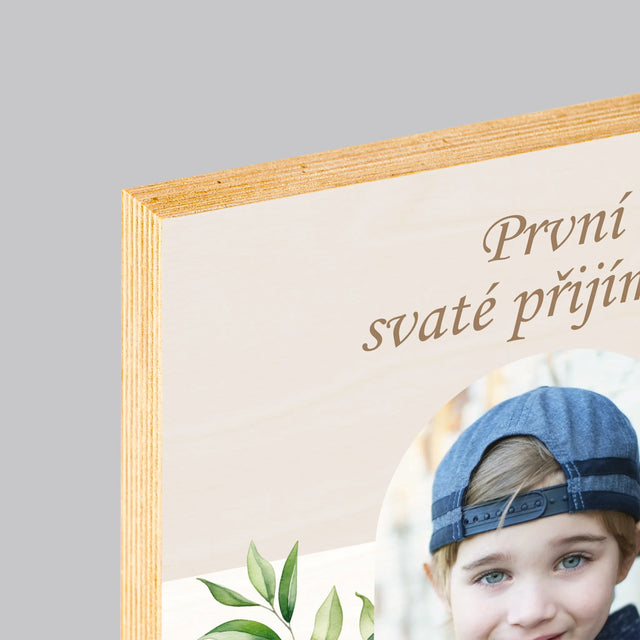 Fotografie a podpis: Přání k prvnímu svatému přijímání - tisk na dřevo | Česká republika