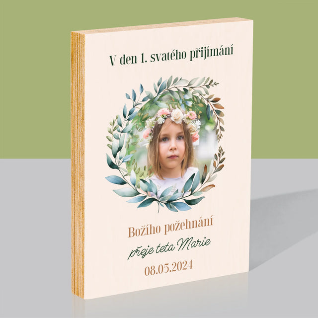 Fotografie a podpis: V den prvního svatého přijímání - tisk na dřevo | Česká republika