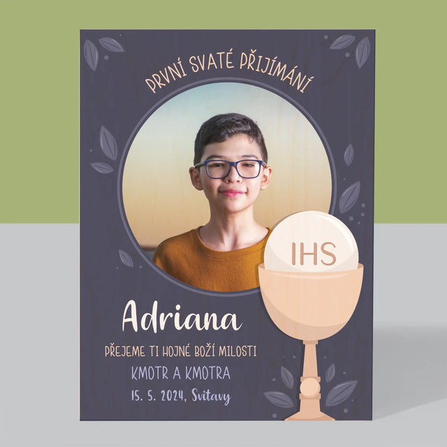 Fotografie a podpis: První svaté přijímání - tisk na dřevo | Česká republika