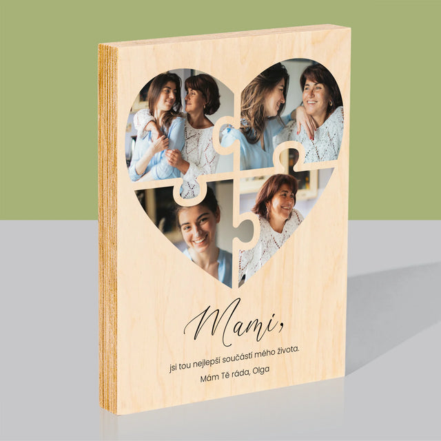 Fotokoláž: Puzzle srdce pro maminku - tisk na dřevo | Česká republika