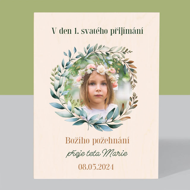 Fotografie a podpis: V den prvního svatého přijímání - tisk na dřevo | Česká republika