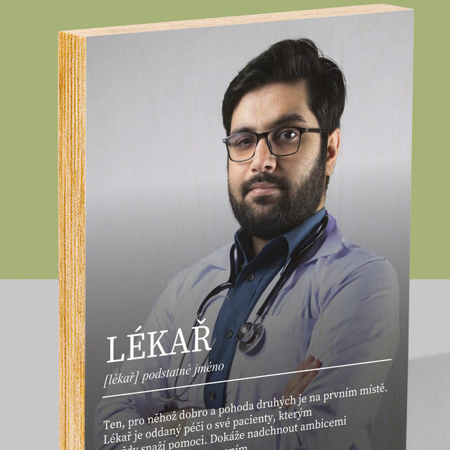 Fotografie a podpis: Definice lékaře - tisk na dřevo | Česká republika