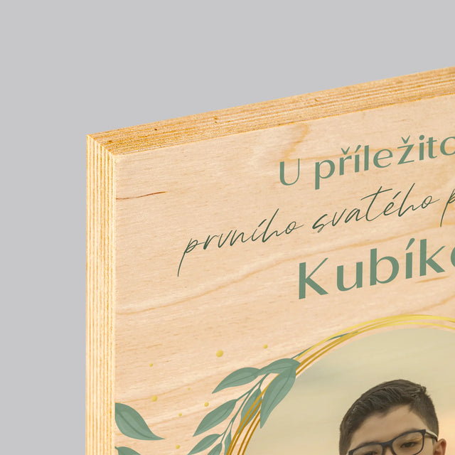 Fotografie a podpis: U příležitosti prvního svatého přijímání - tisk na dřevě | Česká republika