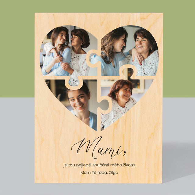 Fotokoláž: Puzzle srdce pro maminku - tisk na dřevo | Česká republika