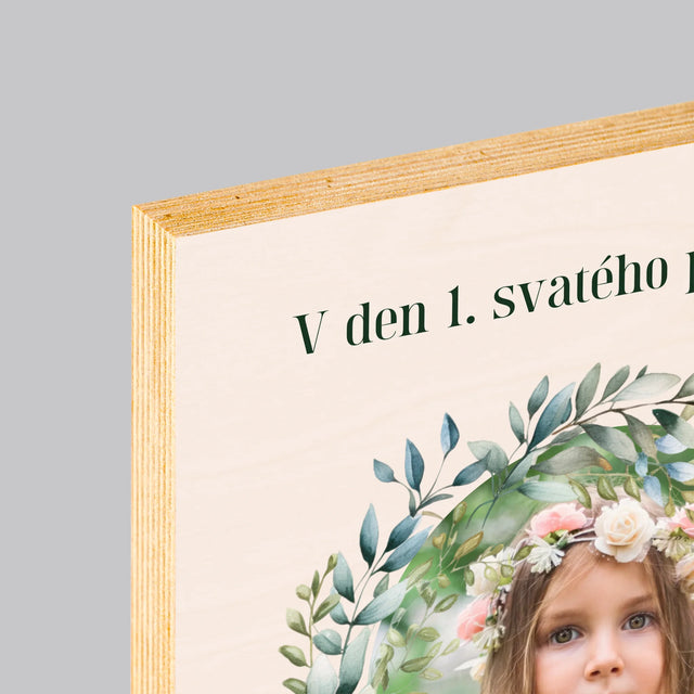 Fotografie a podpis: V den prvního svatého přijímání - tisk na dřevo | Česká republika