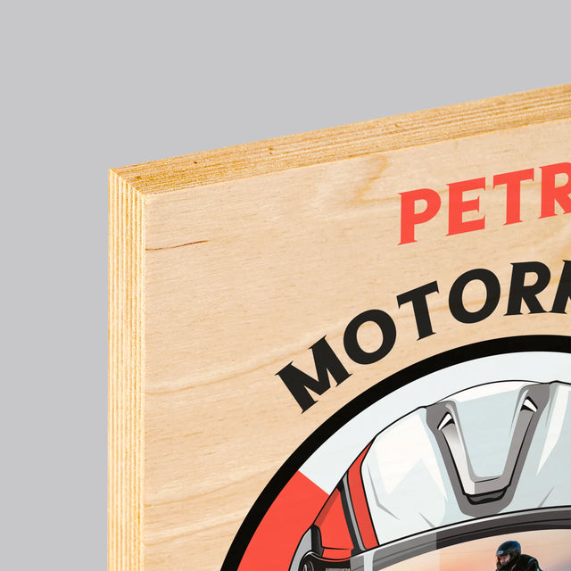 Fotografie a popisek: Motocyklista od narození - tisk na dřevě | Česká republika