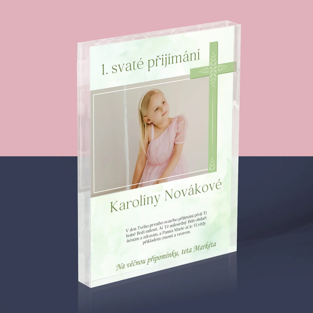 Fotka A Textem: Přijímání Fotografie Kříž - Akrylový Blok