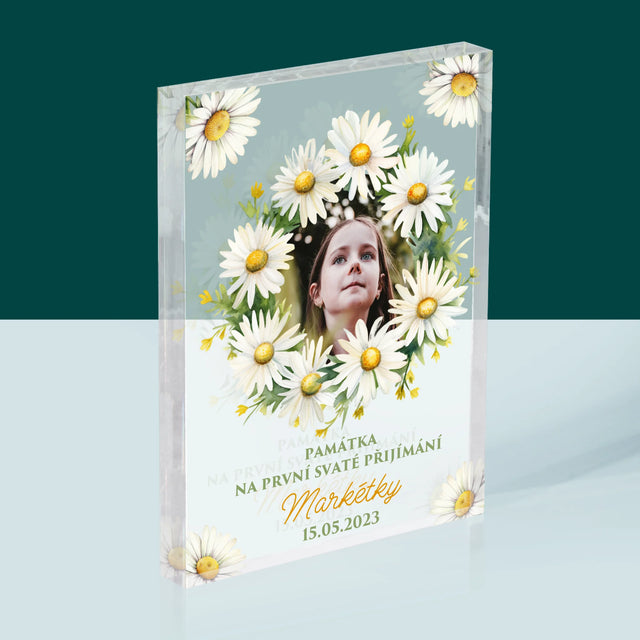 Fotka A Textem: Památka Na Svaté Přijímání Sedmikrásky - Akrylový Blok