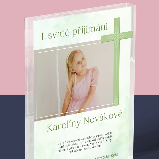 Fotka A Textem: Přijímání Fotografie Kříž - Akrylový Blok