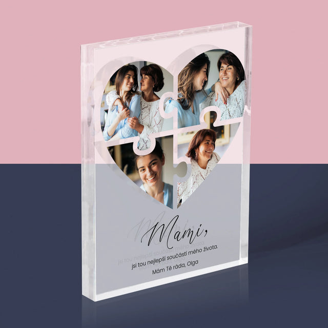 Fotokoláž: Puzzle Srdce Pro Mámu - Akrylový Blok