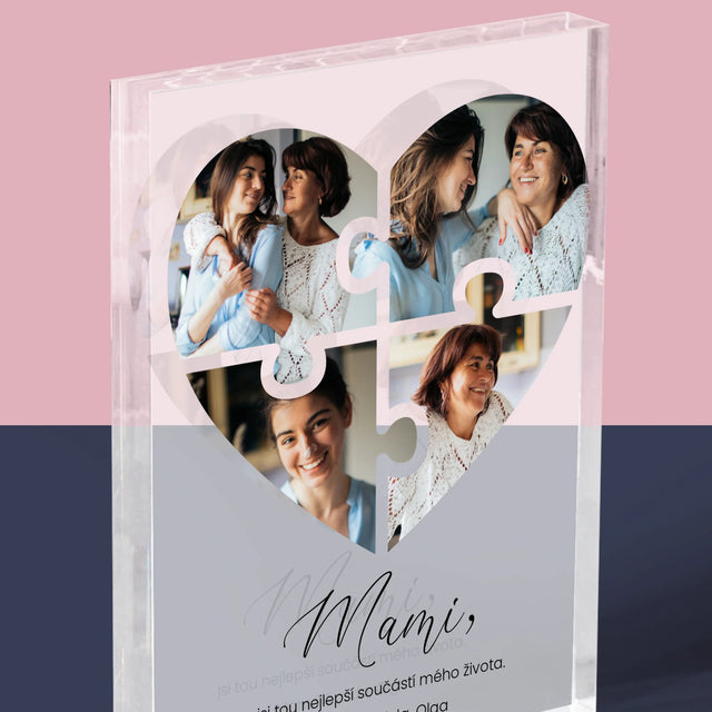 Fotokoláž: Puzzle Srdce Pro Mámu - Akrylový Blok