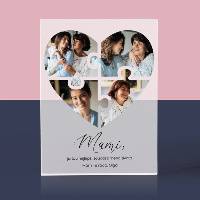 Fotokoláž: Puzzle Srdce Pro Mámu - Akrylový Blok