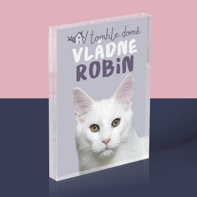 Fotka A Textem: V Tomhle Domě Vládne Mazlíček - Akrylový Blok