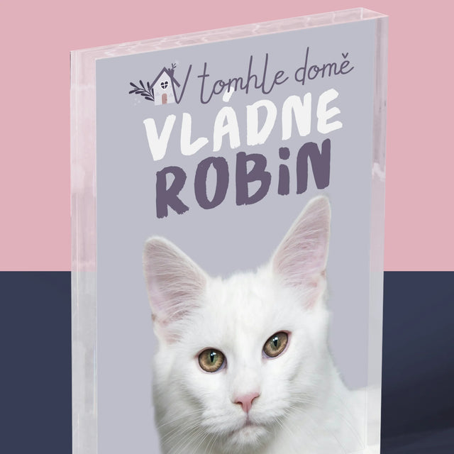 Fotka A Textem: V Tomhle Domě Vládne Mazlíček - Akrylový Blok