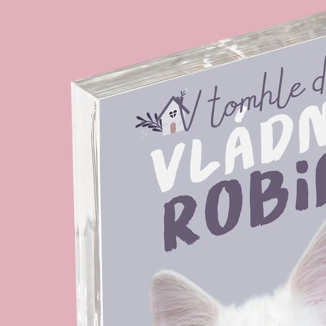 Fotka A Textem: V Tomhle Domě Vládne Mazlíček - Akrylový Blok