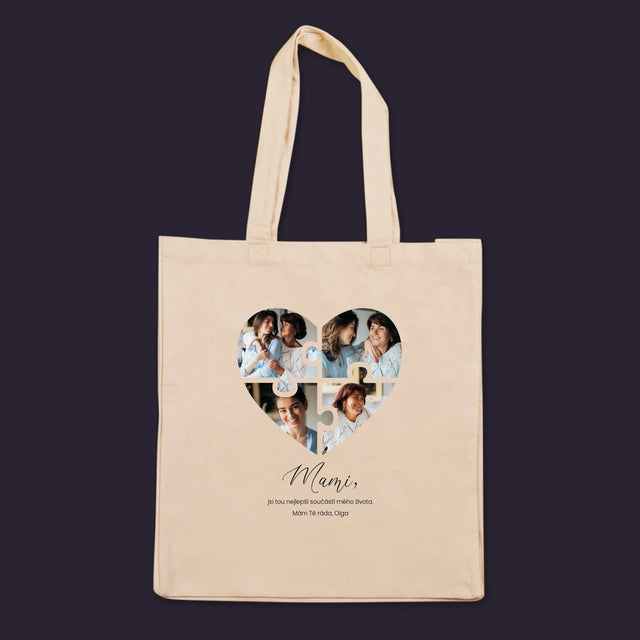Fotokoláž: Puzzle Srdce Pro Mámu - Plátěná Taška
