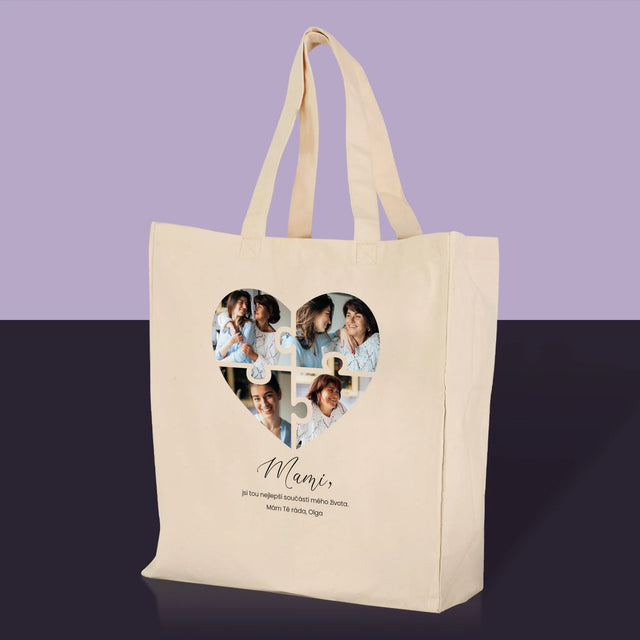 Fotokoláž: Puzzle Srdce Pro Mámu - Plátěná Taška